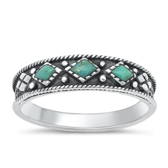 CHOOSE YOUR COLOR Simulated Turquoise Mid Modern Ring .925 Sterling Silver Band Blue CZ Female Size 6