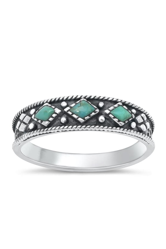 CHOOSE YOUR COLOR Simulated Turquoise Mid Modern Ring .925 Sterling Silver Band Blue CZ Female Size 6