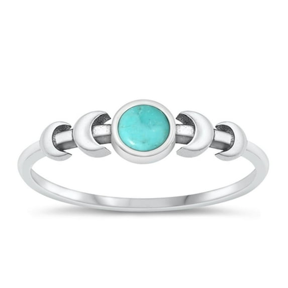 CHOOSE YOUR COLOR Simulated Turquoise Moon Promise Ring 925 Sterling Silver Band Blue CZ Female Size 5