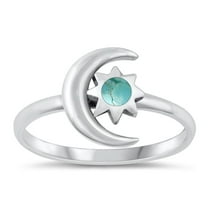 CHOOSE YOUR COLOR Simulated Turquoise Moon & Star Ring .925 Sterling Silver Band Blue CZ Female Size 7