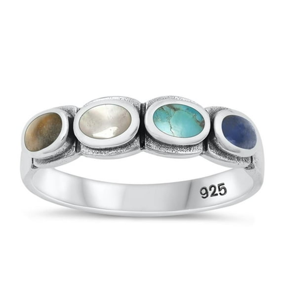 CHOOSE YOUR COLOR Simulated Turquoise Pattern Ring .925 Sterling Silver Band Blue CZ Female Size 9