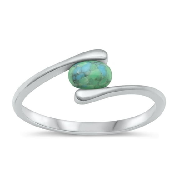 CHOOSE YOUR COLOR Simulated Turquoise Postmodern Ring .925 Sterling Silver Band Blue CZ Female Size 7