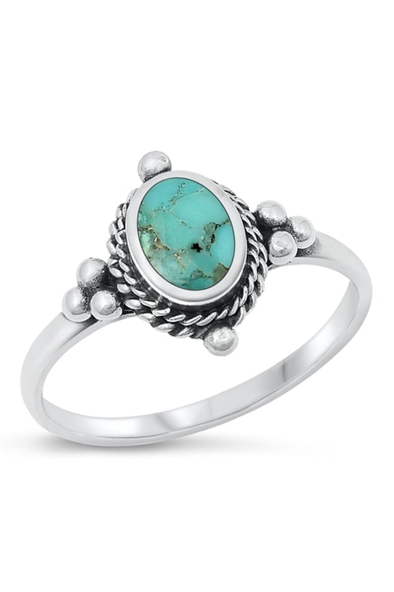 CHOOSE YOUR COLOR Simulated Turquoise Promise Ring .925 Sterling Silver Vintage Bali Band Blue CZ Female Size 10