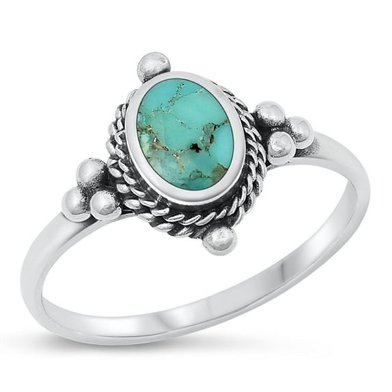 CHOOSE YOUR COLOR Simulated Turquoise Promise Ring .925 Sterling Silver Vintage Bali Band Blue CZ Female Size 4