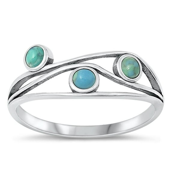 CHOOSE YOUR COLOR Simulated Turquoise Ring .925 Sterling Silver Abstract Band Blue CZ Female Size 6