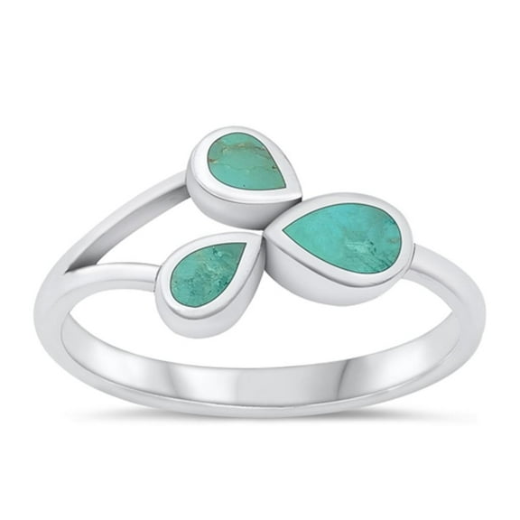 CHOOSE YOUR COLOR Simulated Turquoise Ring .925 Sterling Silver Abstract Teardrop Band Blue CZ Female Size 9