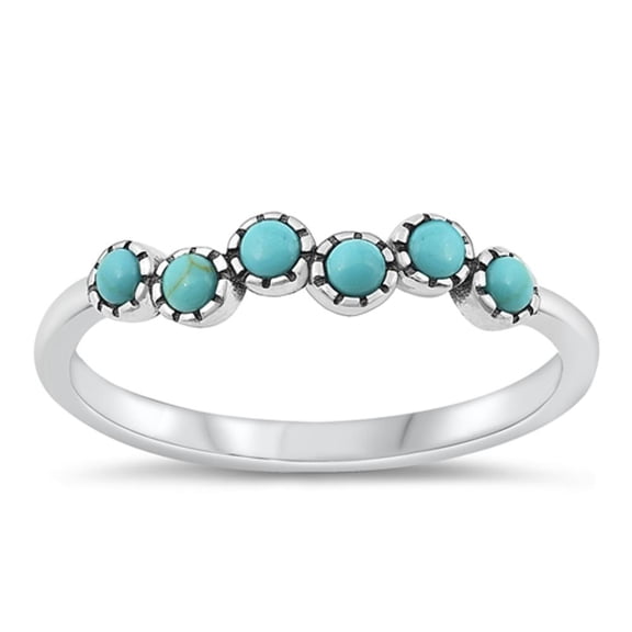 CHOOSE YOUR COLOR Simulated Turquoise Ring .925 Sterling Silver Bali Band Blue CZ Female Size 4