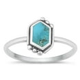 thumbnail image 1 of CHOOSE YOUR COLOR Simulated Turquoise Ring .925 Sterling Silver Bali Style Band Blue CZ Female Size 4, 1 of 4