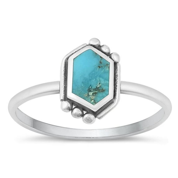 CHOOSE YOUR COLOR Simulated Turquoise Ring .925 Sterling Silver Bali Style Band Blue CZ Female Size 4