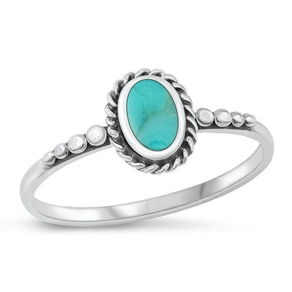 CHOOSE YOUR COLOR Simulated Turquoise Ring .925 Sterling Silver Bali Style Band Blue CZ Female Size 6