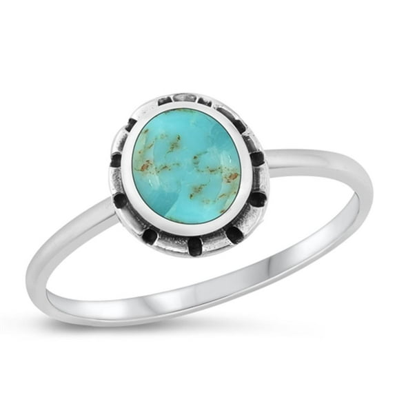 CHOOSE YOUR COLOR Simulated Turquoise Ring .925 Sterling Silver Oxidized Flower Band Blue CZ Female Size 7