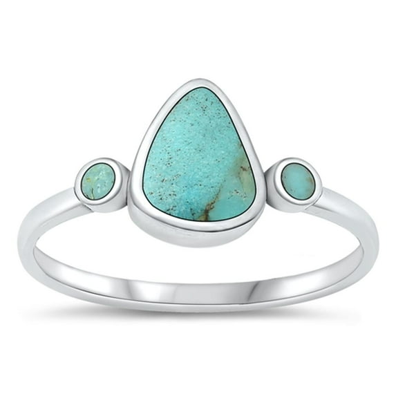 CHOOSE YOUR COLOR Simulated Turquoise Ring .925 Sterling Silver Pear Band Blue CZ Female Size 6