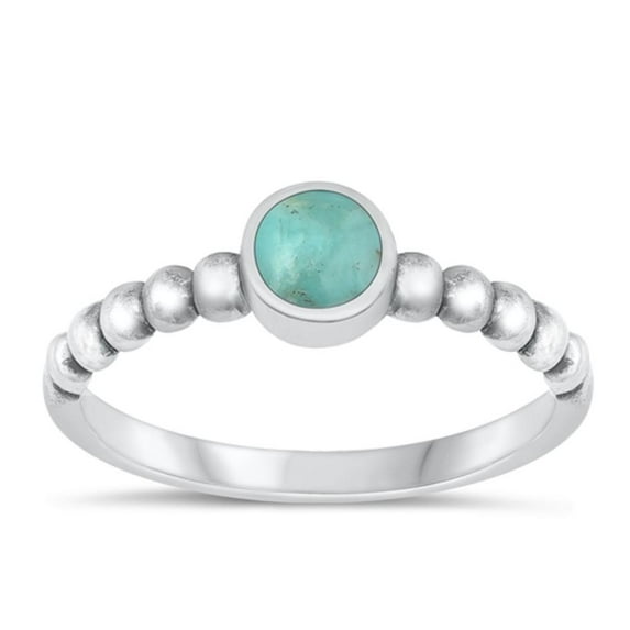 CHOOSE YOUR COLOR Simulated Turquoise Ring .925 Sterling Silver Round Band Blue CZ Female Size 7