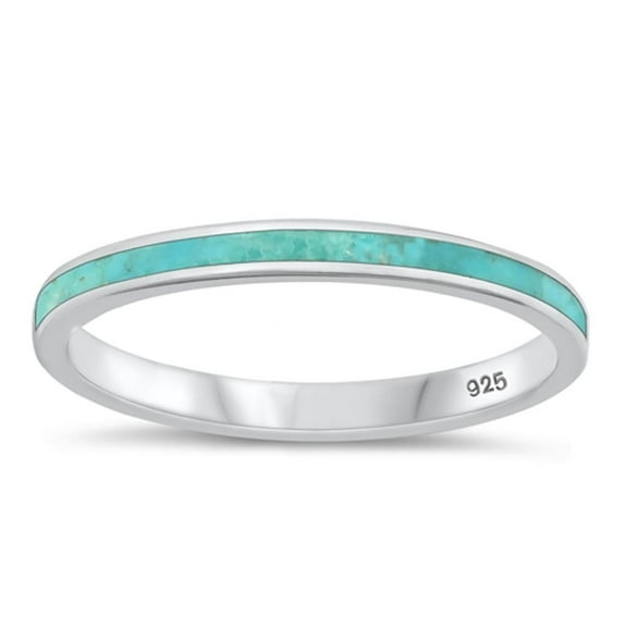 CHOOSE YOUR COLOR Simulated Turquoise Ring .925 Sterling Silver Stacking Band Blue CZ Female Size 5