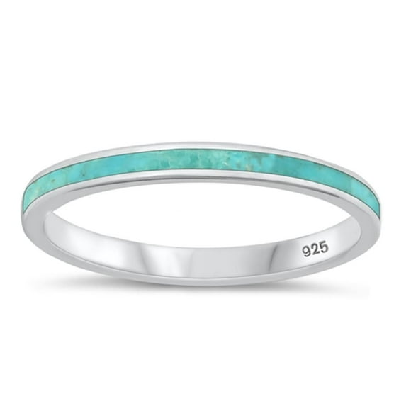 CHOOSE YOUR COLOR Simulated Turquoise Ring .925 Sterling Silver Stacking Band Blue CZ Female Size 5