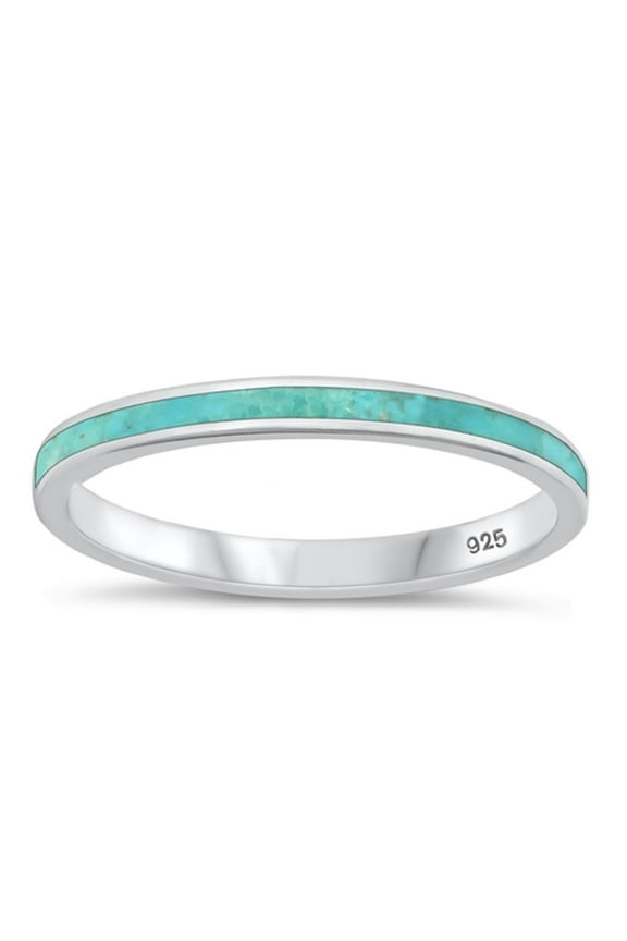 CHOOSE YOUR COLOR Simulated Turquoise Ring .925 Sterling Silver Stacking Band Blue CZ Female Size 5