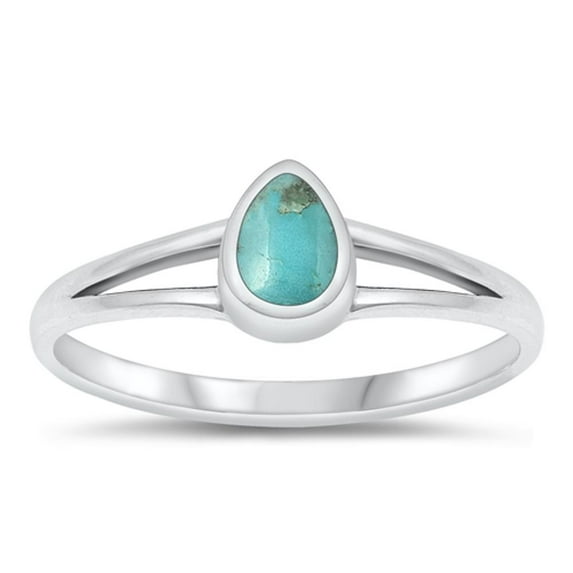CHOOSE YOUR COLOR Simulated Turquoise Ring .925 Sterling Silver Teardrop Band Blue CZ Female Size 7