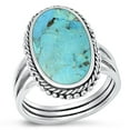 thumbnail image 1 of CHOOSE YOUR COLOR Simulated Turquoise Ring .925 Sterling Silver Vintage Cocktail Band Blue CZ Female Size 12, 1 of 4