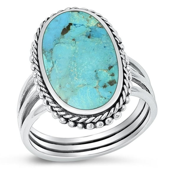 CHOOSE YOUR COLOR Simulated Turquoise Ring .925 Sterling Silver Vintage Cocktail Band Blue CZ Female Size 12