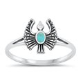 thumbnail image 1 of CHOOSE YOUR COLOR Simulated Turquoise Rising Phoenix Ring .925 Chic Sterling Silver Bird Band Blue CZ Female Size 8, 1 of 4