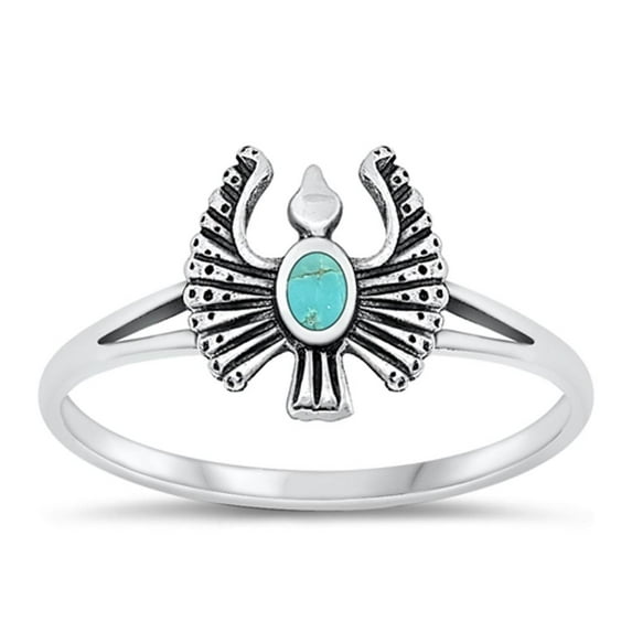 CHOOSE YOUR COLOR Simulated Turquoise Rising Phoenix Ring .925 Chic Sterling Silver Bird Band Blue CZ Female Size 8