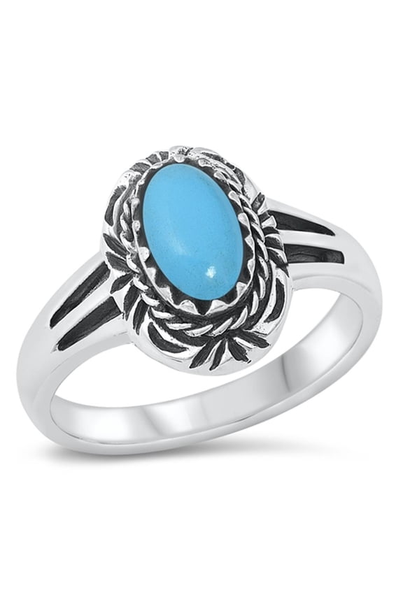 CHOOSE YOUR COLOR Simulated Turquoise Rope Oval Cutout Ring 925 Sterling Silver Band Blue CZ Female Size 8