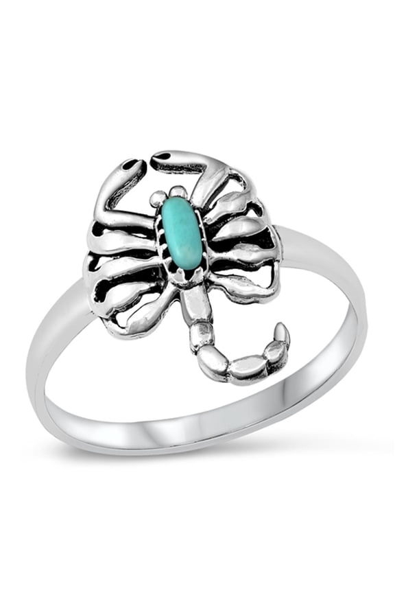 CHOOSE YOUR COLOR Simulated Turquoise Scorpion Animal Ring .925 Sterling Silver Band Blue CZ Female Size 5