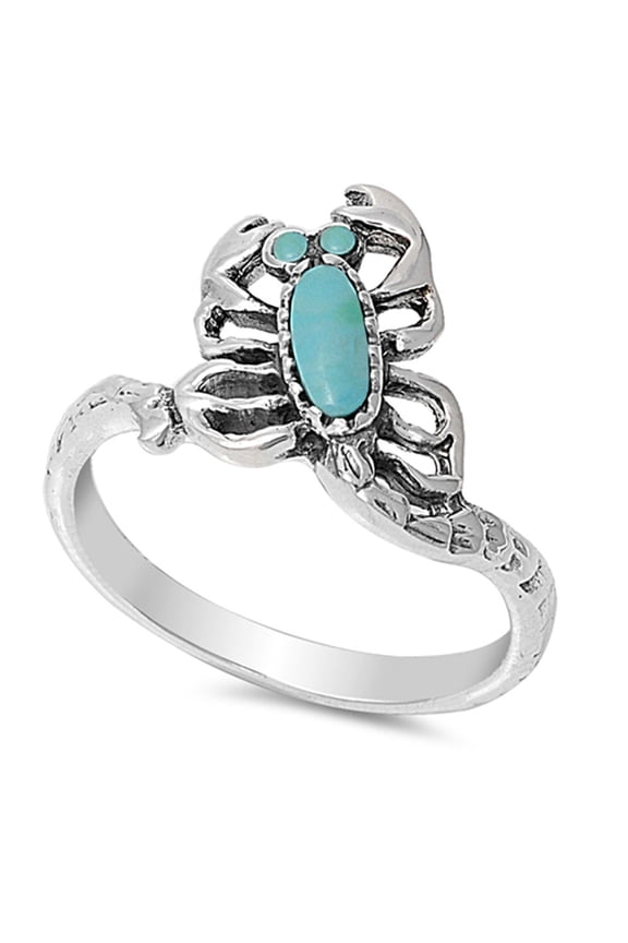 CHOOSE YOUR COLOR Simulated Turquoise Scorpion Animal Ring .925 Sterling Silver Band Blue CZ Female Size 5