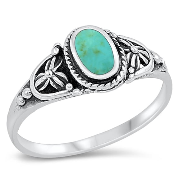 CHOOSE YOUR COLOR Simulated Turquoise Solitaire Bali Rope Flower Ring .925 Sterling Silver Band Blue CZ Female Size 6