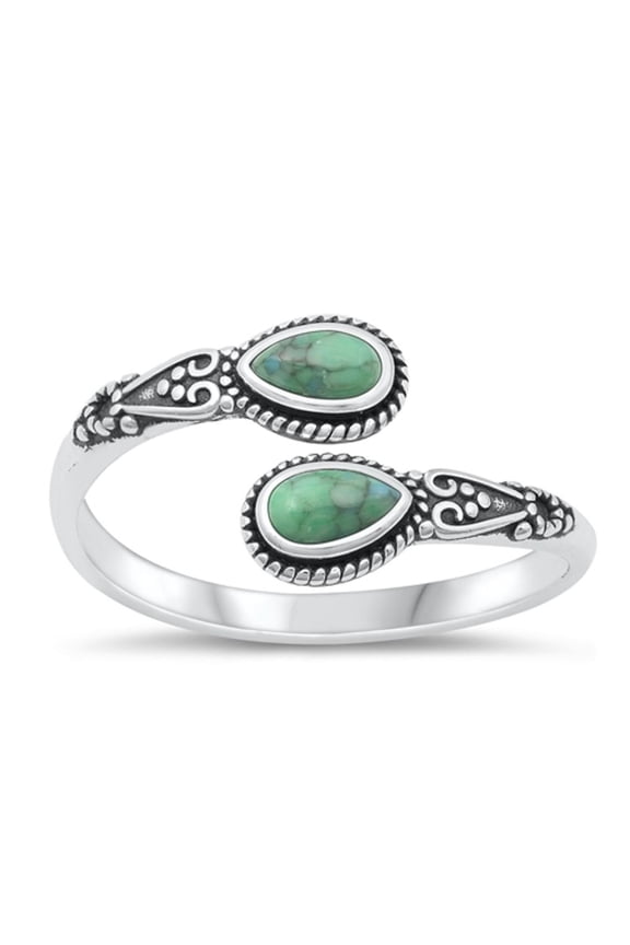CHOOSE YOUR COLOR Simulated Turquoise Spoon Adjustable Bali Ring .925 Sterling Silver Band Blue CZ Female Size 6