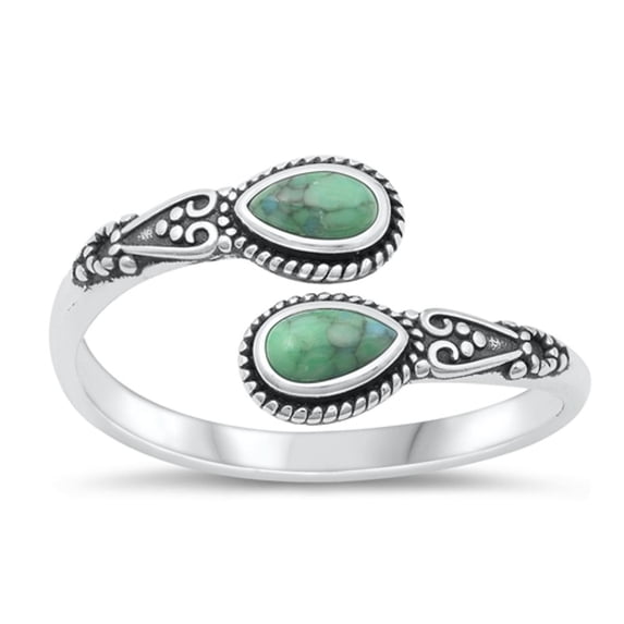 CHOOSE YOUR COLOR Simulated Turquoise Spoon Adjustable Bali Ring .925 Sterling Silver Band Blue CZ Female Size 7