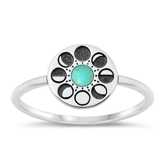 CHOOSE YOUR COLOR Simulated Turquoise Sun & Moon Phases Ring .925 Sterling Silver Band Blue CZ Female Size 10