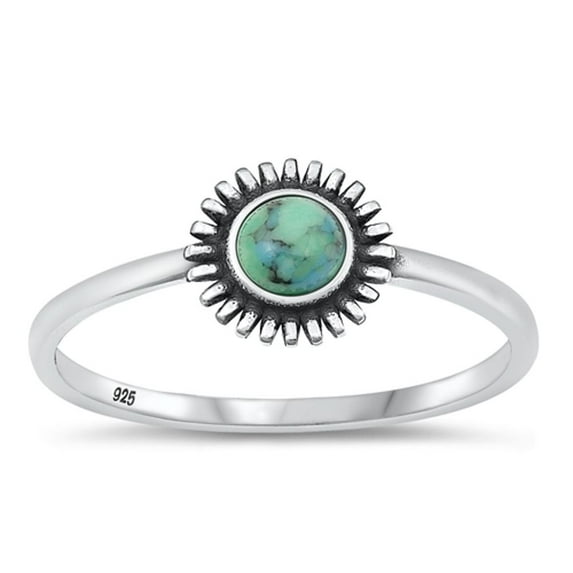 CHOOSE YOUR COLOR Simulated Turquoise Sun Ring .925 Sterling Silver Flower Band Blue CZ Female Size 8