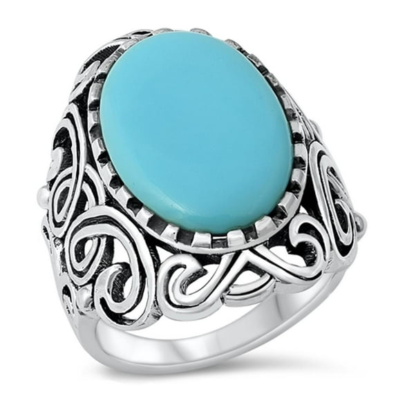 CHOOSE YOUR COLOR Simulated Turquoise Swirl Cutout Ring .925 Sterling Silver Band Blue CZ Female Size 7