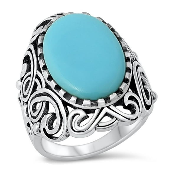 CHOOSE YOUR COLOR Simulated Turquoise Swirl Cutout Ring .925 Sterling Silver Band Blue CZ Female Size 9