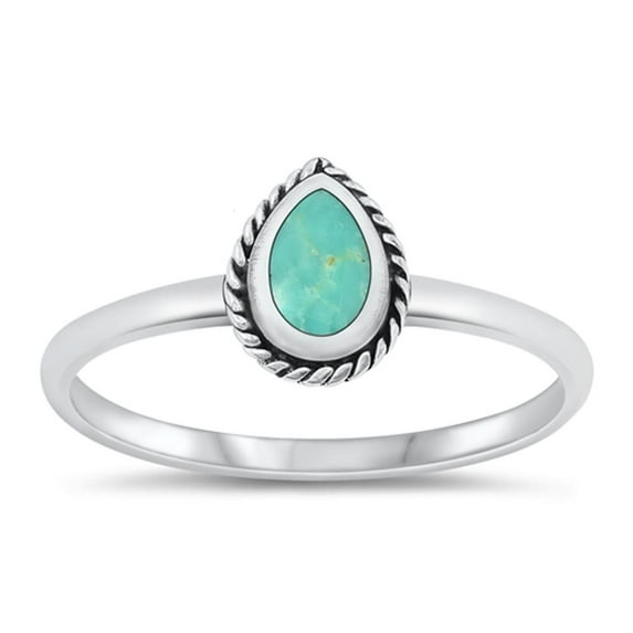 CHOOSE YOUR COLOR Simulated Turquoise Teardrop Ring .925 Sterling Silver Band Blue CZ Female Size 5