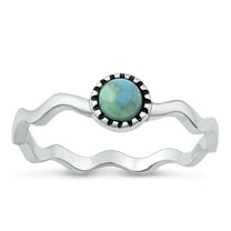 CHOOSE YOUR COLOR Simulated Turquoise Wavy Ring .925 Sterling Silver Bali Band Blue CZ Female Size 8