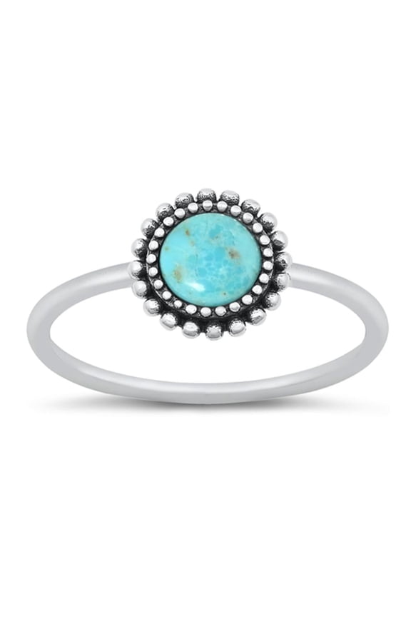 CHOOSE YOUR COLOR Simulated Turquoise Wholesale Flower Ring .925 Sterling Silver Band Blue CZ Female Size 7