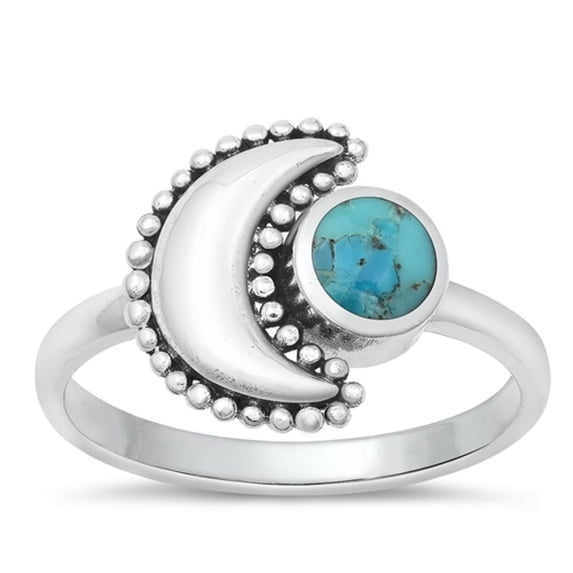 CHOOSE YOUR COLOR Simulated Turquoise Wholesale Moon Ring 925 Sterling Silver Postmodern Band Blue CZ Female Size 4