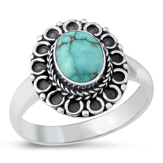 CHOOSE YOUR COLOR Simulated Turquoise Wholesale Ring .925 Sterling Silver Bali Rope Flower Band Blue CZ Female Size 6