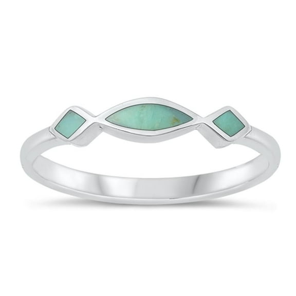 CHOOSE YOUR COLOR Simulated Turquoise Wholesale Ring .925 Sterling Silver Chic Band Blue CZ Female Size 8