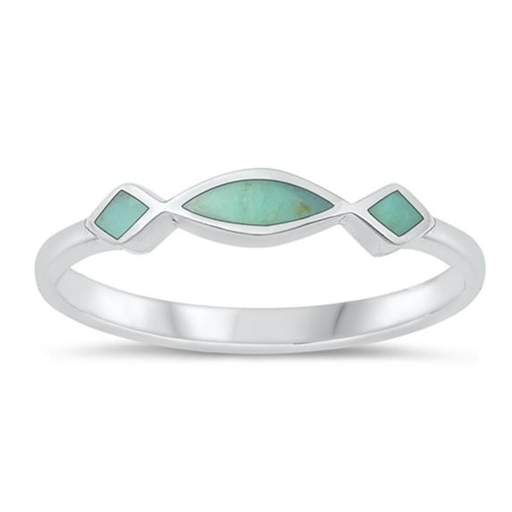 CHOOSE YOUR COLOR Simulated Turquoise Wholesale Ring .925 Sterling Silver Chic Band Blue CZ Female Size 9