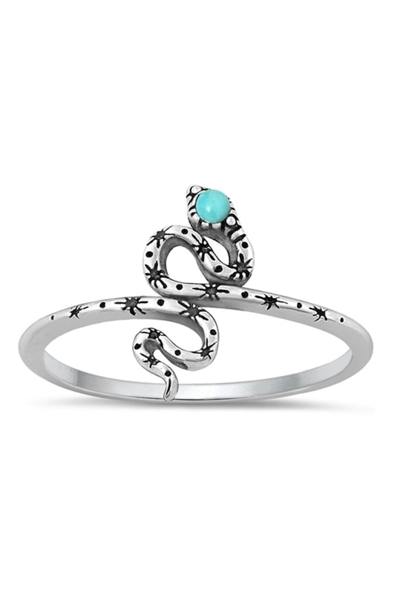 CHOOSE YOUR COLOR Simulated Turquoise Wholesale Snake Ring .925 Sterling Silver Band Blue CZ Female Size 4