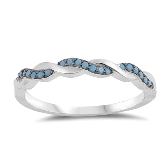 CHOOSE YOUR COLOR Simulated Turquoise Woven Twisted Thumb Ring .925 Sterling Silver Band Blue CZ Female Size 9