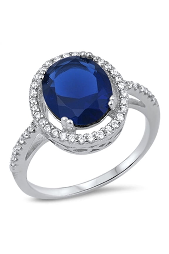 CHOOSE YOUR COLOR Solitaire Blue Simulated Sapphire Micro Pave Ring .925 Sterling Silver Band CZ Female Size 8