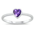 thumbnail image 1 of CHOOSE YOUR COLOR Solitaire Love Heart Promise Sterling Silver Ring Purple CZ 925 Female Size 5, 1 of 4