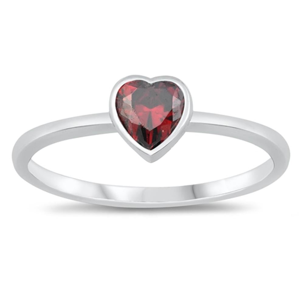 CHOOSE YOUR COLOR Solitaire Love Heart Promise Sterling Silver Ring Red ...