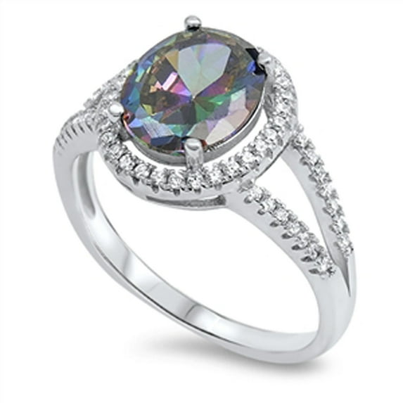 CHOOSE YOUR COLOR Solitaire Multi-color CZ Halo Wedding Ring .925 Sterling Silver Black Female Size 5
