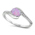 thumbnail image 1 of CHOOSE YOUR COLOR Solitaire Oval Pink Simulated Opal Wedding Ring .925 Sterling Silver Band White CZ Female Size 7, 1 of 4