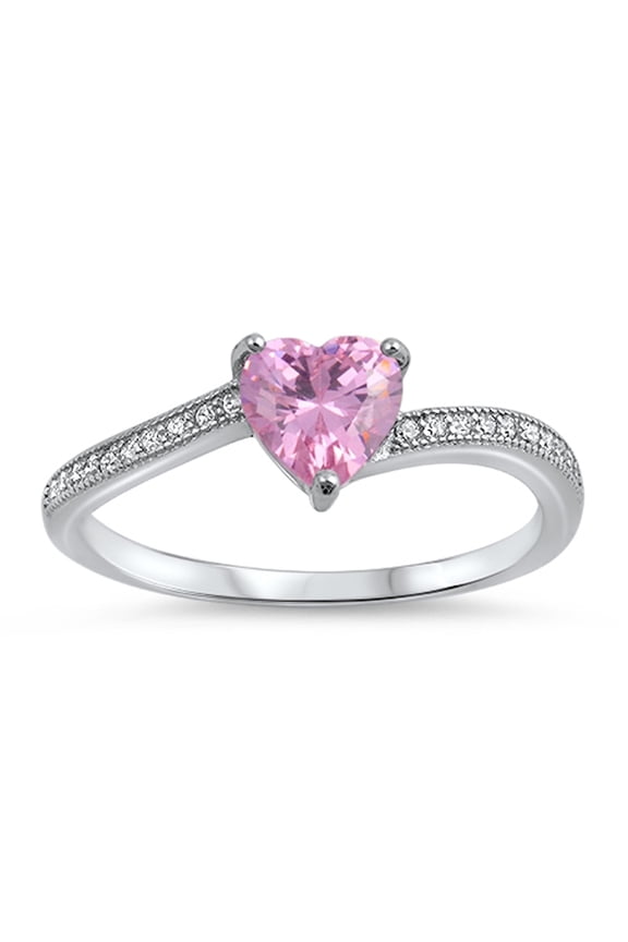 CHOOSE YOUR COLOR Solitaire Pink CZ Heart Promise Ring .925 Sterling Silver Band Female Size 7